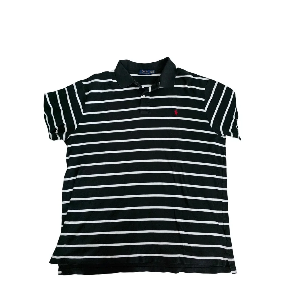 Polo Ralph Lauren Mens 2XLT Black White Striped Short Sleeve Polo Shirt Tall